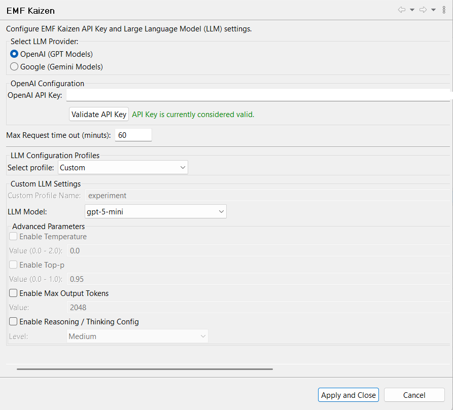 LLM preferences configuration page