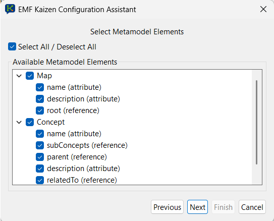 Step 2: Select relevant classes, attributes, and references
