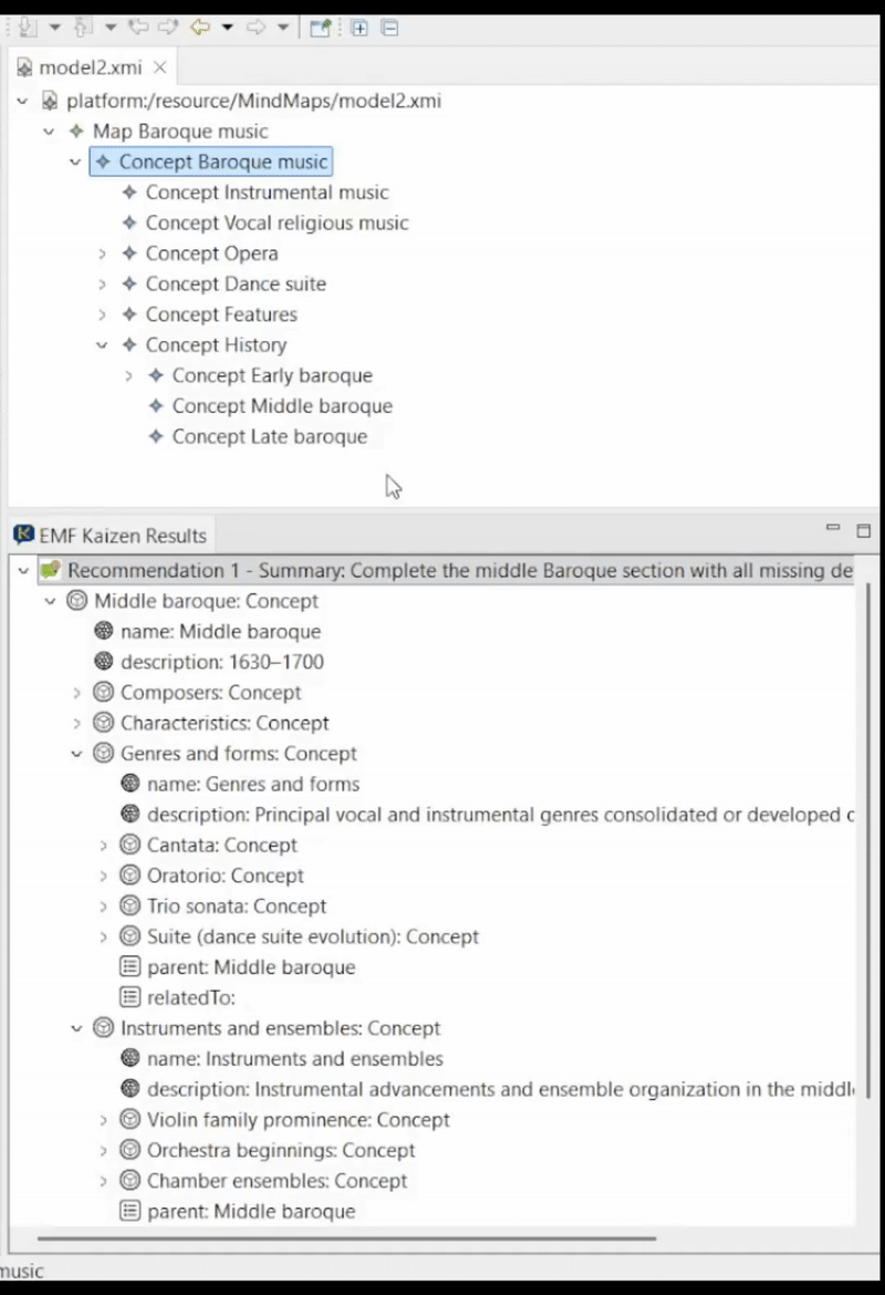 Inspecting and integrating modelling recommendations via drag-and-drop