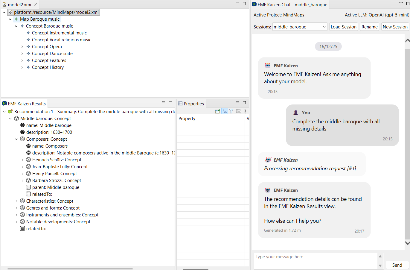Requesting modelling assistance via the EMF Kaizen chat and result views